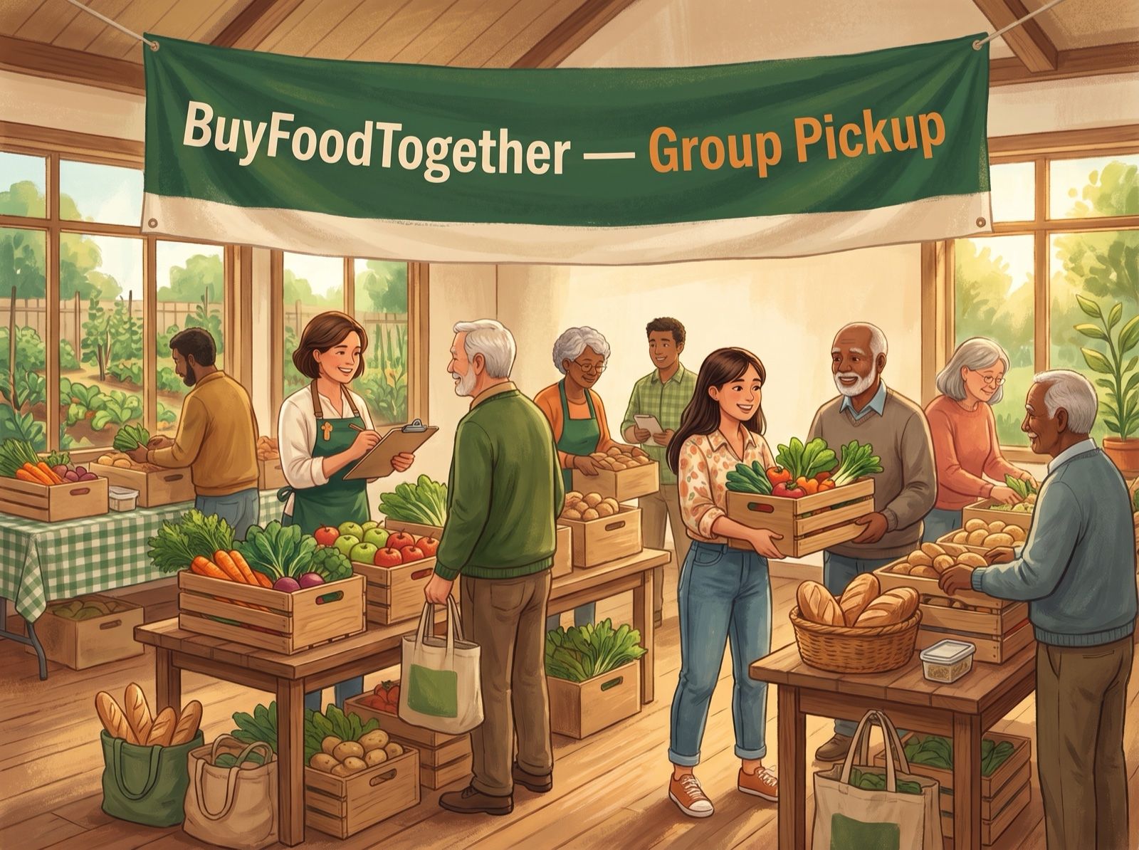 People collecting a group order at a local pickup