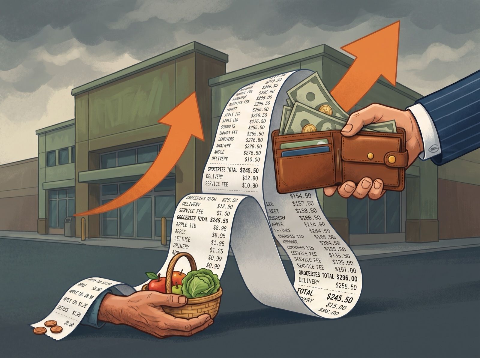 Rising grocery costs / a checkout receipt